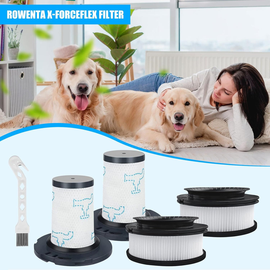 Satz von 4 wiederverwendbaren Filtern für Rowenta X-Force Flex Kompatibel 11.60, 12.60, 14.60, 15.60