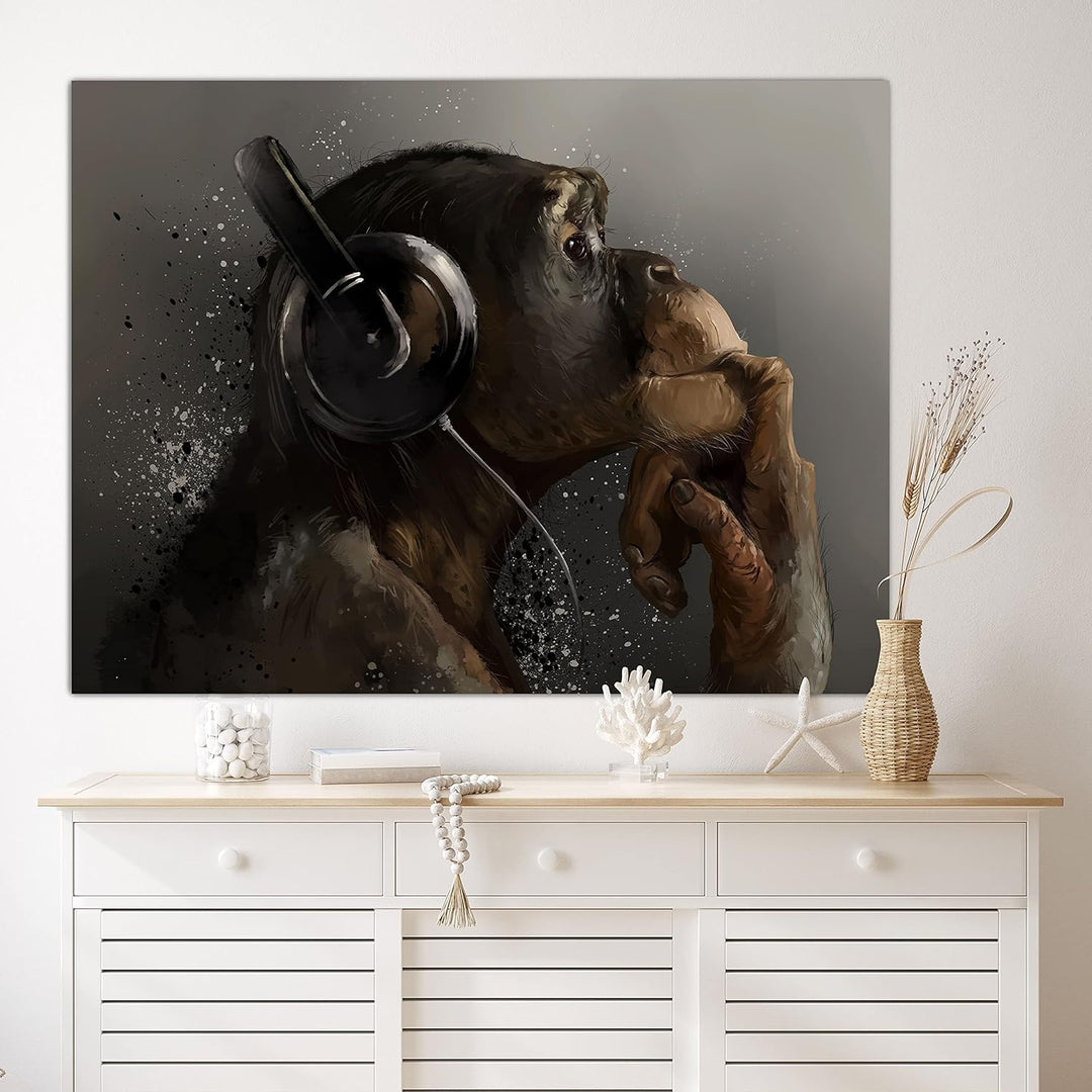 wandmotiv24 Deko Wandbild aus Acrylglas, Grösse 120x90cm, Querformat, AFFE mit Kopfhörer, Headset, M