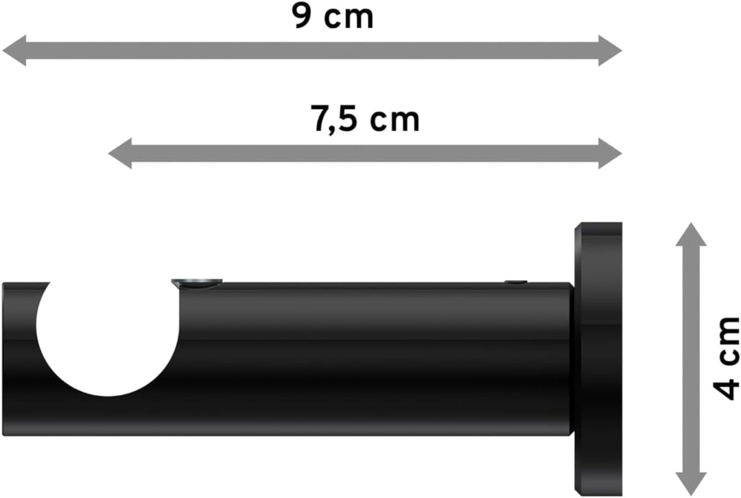 INTERDECO Träger/Wandhalter Schwarz, offen 7,5 cm Abstand, 1-läufig 20 mm Ø, Platon (4 Stück)