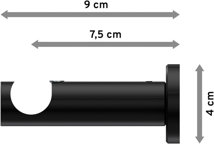 INTERDECO Träger/Wandhalter Schwarz, offen 7,5 cm Abstand, 1-läufig 20 mm Ø, Platon (4 Stück)