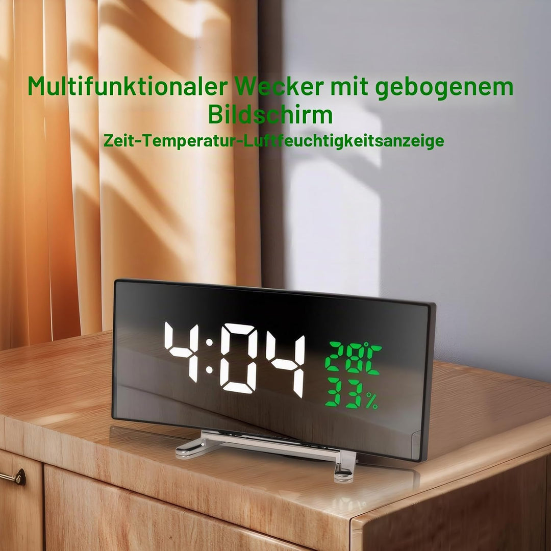 Lancoon LED Digitalwecker mit Temperatur Luftfeuchtigkeitsanzeige 6 Zoll gebogener Bildschirm Snooze