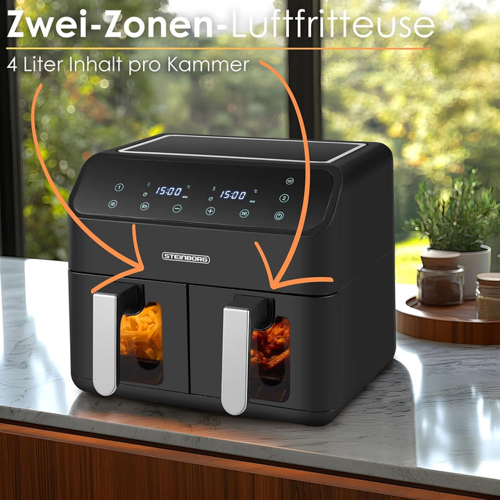 Heissluftfritteuse 2 Kammern 8 Liter Heissluftfritteuse Fritteuse Grillen Backen Dörren Dörrautomat