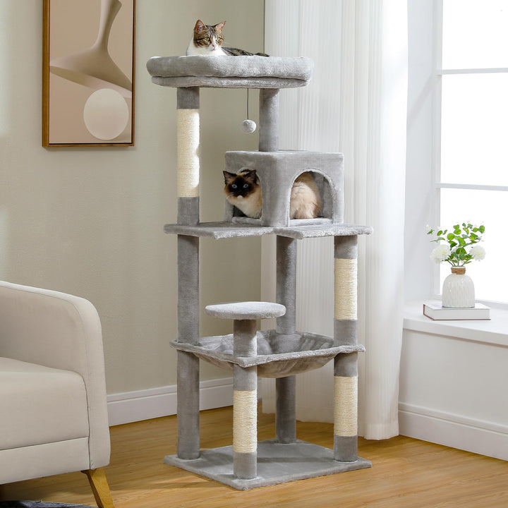 PAWZ Road Katzenbaum mit Metall-Plüsch-Hängematte, Katzenturm für ausgewachsene Katzen mit 2-türigem