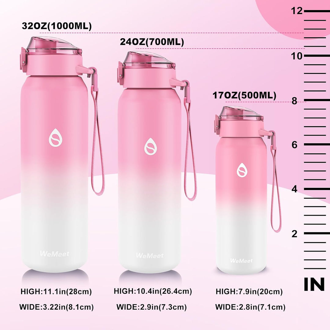 WEMEET Trinkflasche 18/10 Edelstahl mit Abnehmbare Strohhalm 1000ML, Auslaufsicher Edelstahlflasche