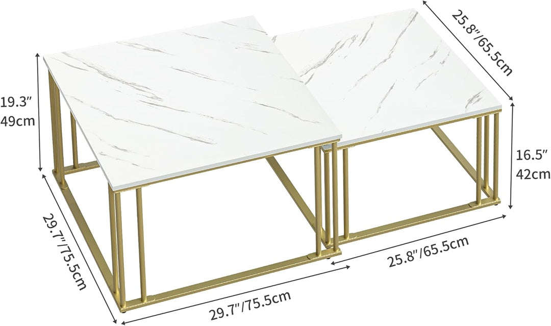 YITAHOME Moderner Couchtisch 2er-Set für Wohnzimmer, weissgraue runde Couchtische aus Holz, Cocktail