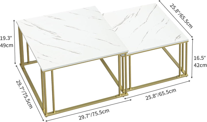 YITAHOME Moderner Couchtisch 2er-Set für Wohnzimmer, weissgraue runde Couchtische aus Holz, Cocktail
