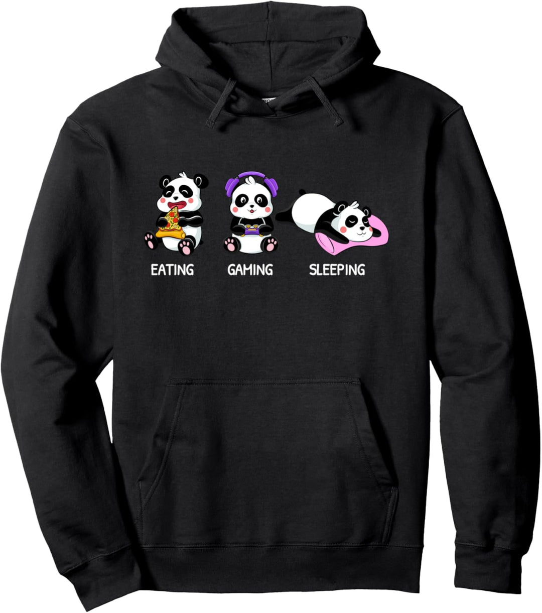 Gamer Girl Panda Triathlet - Eating Gaming Sleeping Pullover Hoodie