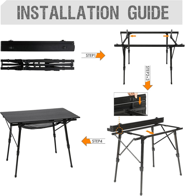 Portal Campingtisch faltbar Höhenverstellbar Klapptisch 60kg belastbar Aluminium 90 x 53cm für 4 Per