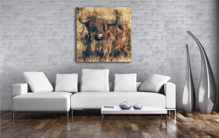 deyoli gezeichneter Stier Format: 70x70 als Leinwandbild, Motiv fertig gerahmt auf Echtholzrahmen, H