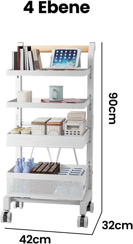 Heikoeco® Servierwagen Küchenwagen mit Rollen, Gemüseregal Metall, Obst Aufbewahrung, Rollwagen Allz