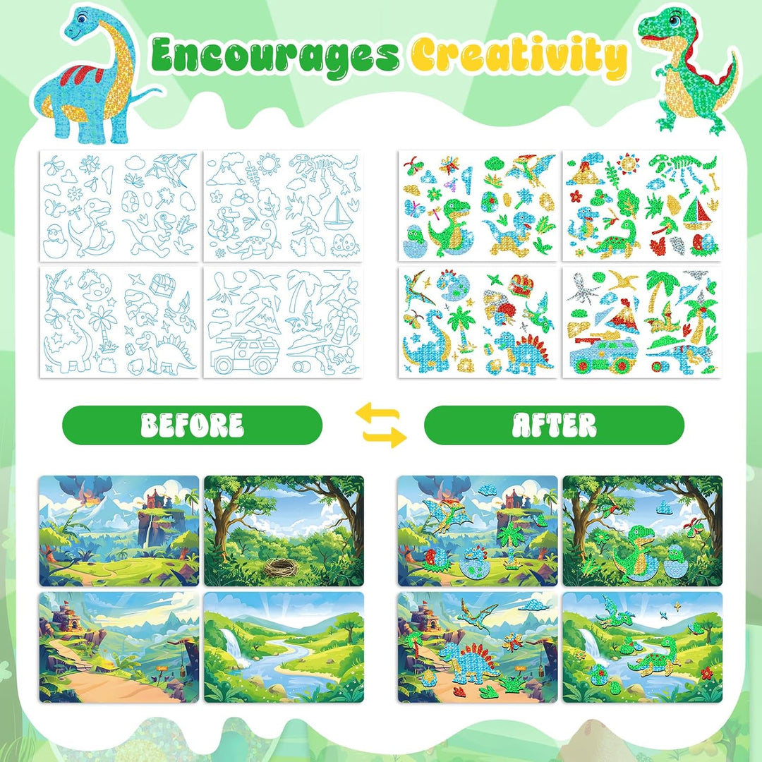 Lustiges Folien-Kunst-Set für Kinder, Dinosaurier-Folienkunst für Kinder, Kunst-Bastelsets für Mädch
