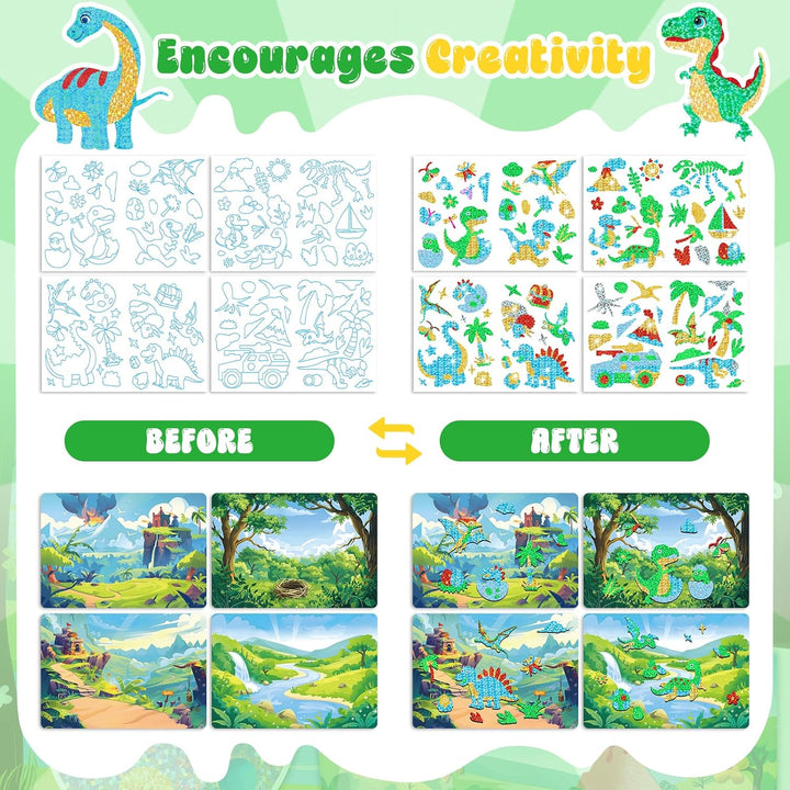 Lustiges Folien-Kunst-Set für Kinder, Dinosaurier-Folienkunst für Kinder, Kunst-Bastelsets für Mädch