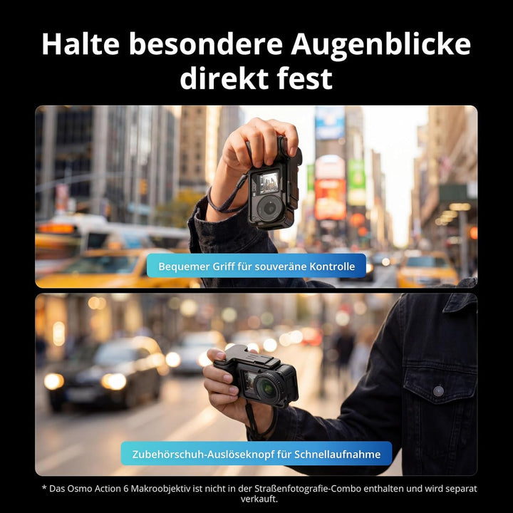DJI Osmo Action 6 Vlog Combo, Unterwasser-Action-Cam mit Handgriff und Zubehörschuh-Auslöseknopf, Ka
