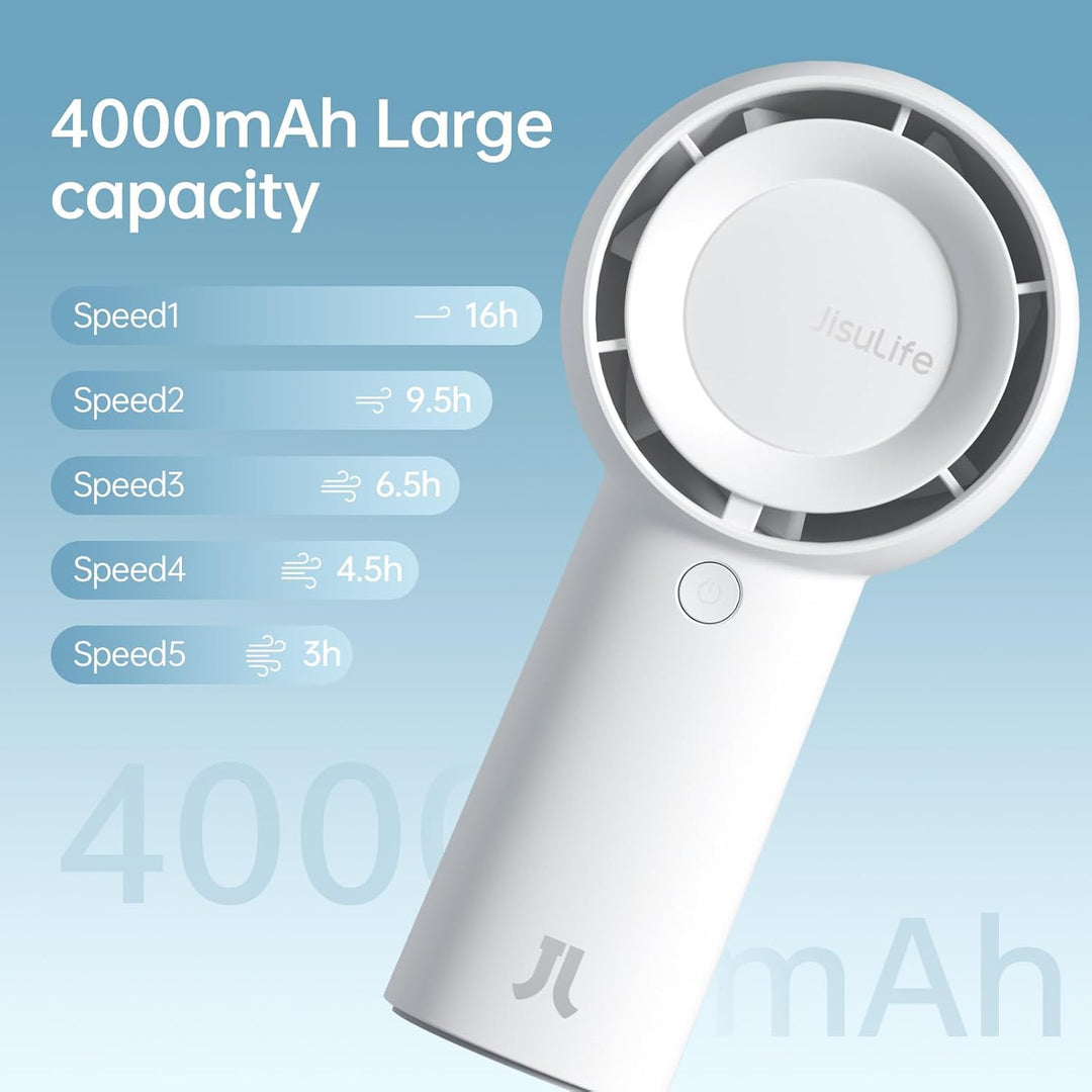 JISULIFE Turbo Handventilator Akku [16 Stunden Lange Arbeitszeit] 4000mAh Tragbarer Mini Ventilator