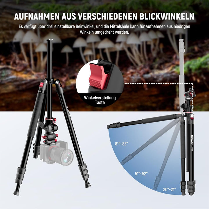 NEEWER Overhead Horizontal Kamera Stativ Einbeinstativ mit Fluidkopf und Flexibler Mittelsäule, 90"