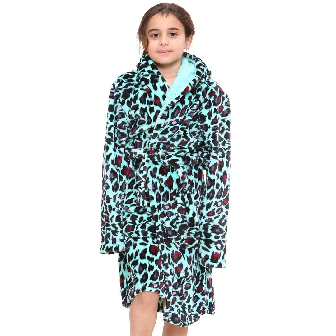 A2Z 4 Kids Sanft Leopard Druck Bademantel Dressing Kleid Nachtwäsche Vlies Vermummt Strand, Baden, S