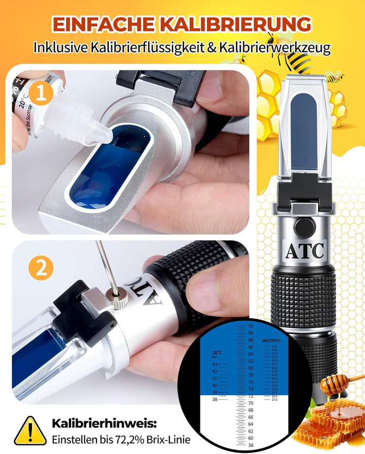 LAOYE 3IN1 Refraktometer Honig Wassergehalt 12-27% Brix 58–92% Baumé 38-43°Bé Imker Refraktometer Ho