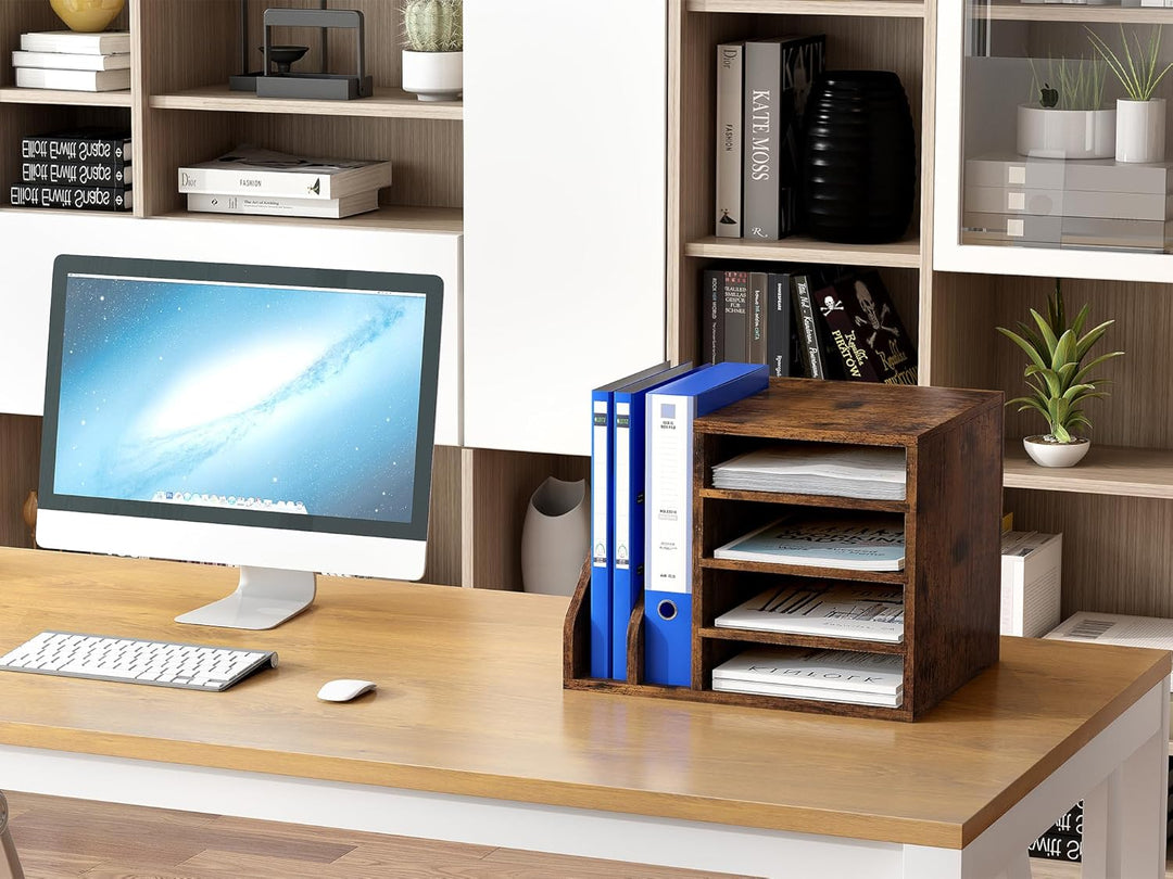 EasyPAG 6 Fächer Holz A4 Büro Schreibtisch Organizer Dokumentenhalter Aktenablage Zeitschriftenhalte