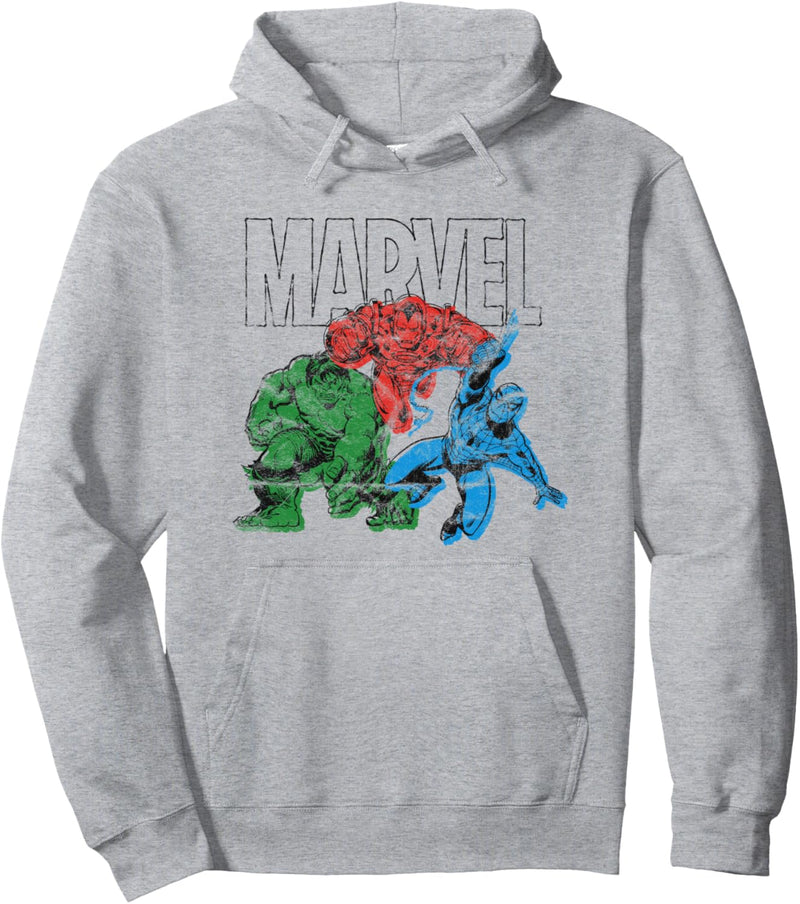 Marvel Trio Hulk Iron Man Spider-Man Pullover Hoodie