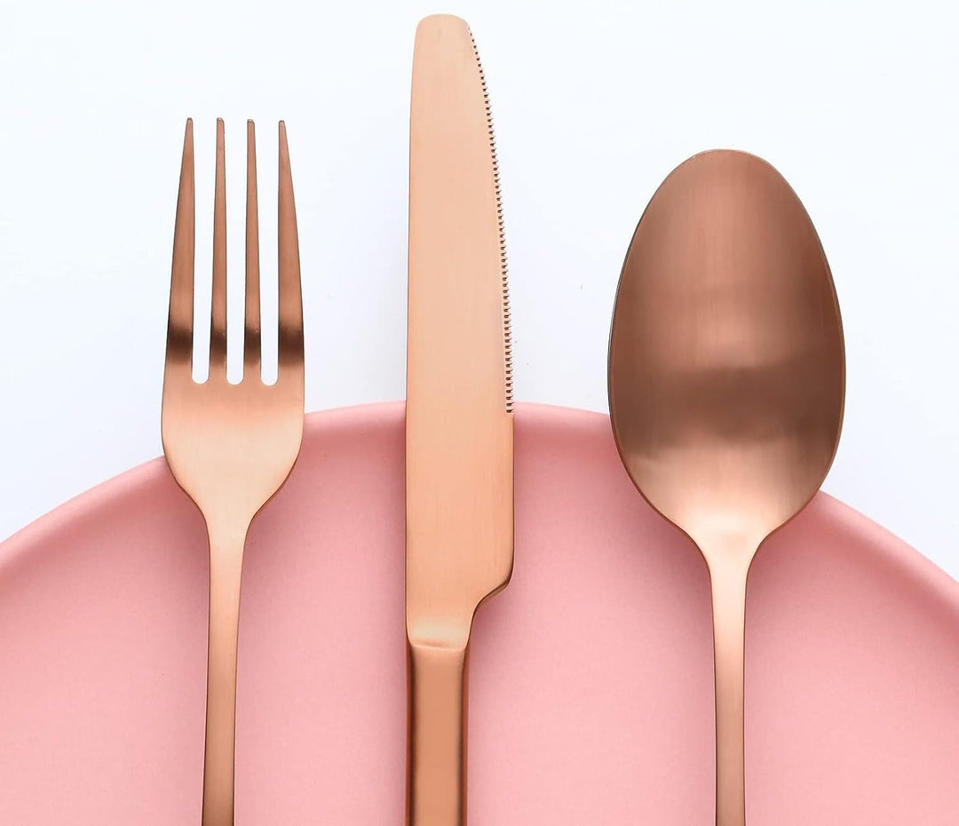 Bestdin Besteck Set 6 Personen, 30 teilig Edelstahl Besteckset Roségold Matt Essbesteck Set mit Mess