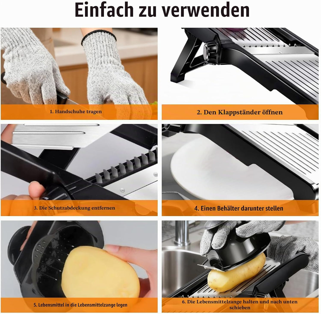 Mandoline Gemüsehobel, Gemüsehobel Mandoline Edelstahl, Gurkenhobel Dünne Scheiben, Multifunktion Ge