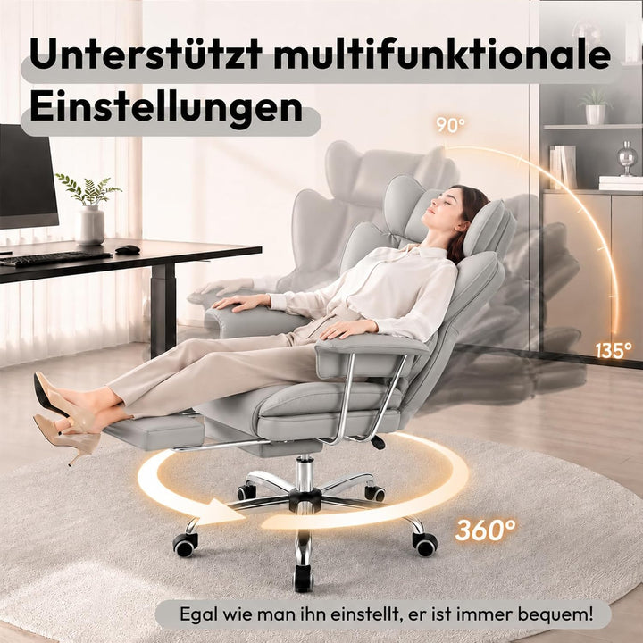 Ergonomischer Chefsessel Bürostuhl Gaming Stuhl Hochlehner mit Fussstütze & verstellb. Lendenstütze,