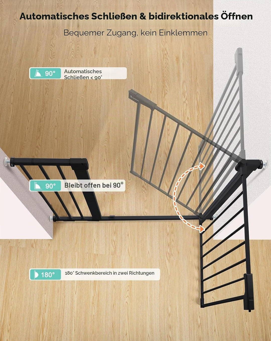 COMOMY Sicherheitsgitter für Kinder, sehr hoch, 75 – 117 cm, Treppe, ohne Bohren, ausziehbar, automa