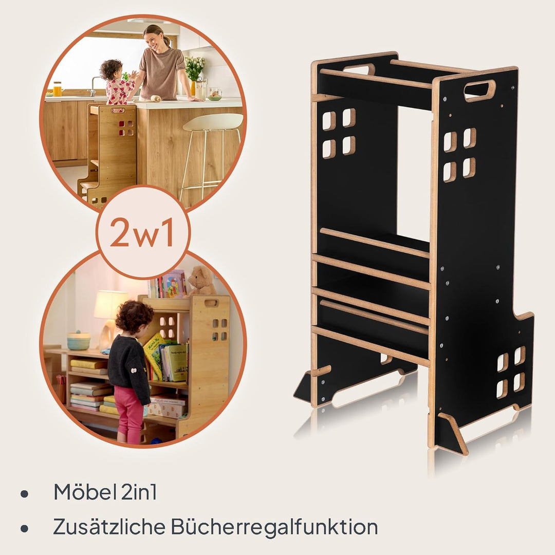 Lionelo CASS Kitchen Helper Küchenhelfer 2in1 Montessori Lernturm Ab 1 Jahr Höhenverstellbarer Siche