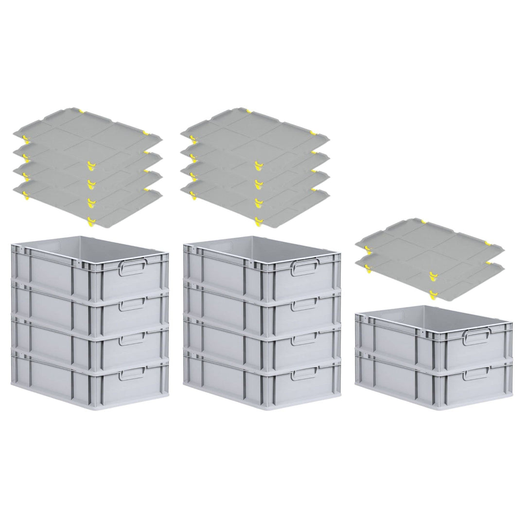 PROREGAL SuperSparSet 10x Eurobox NextGen Economy mit Auflagedeckel und 4x Schiebeschnappverschlüsse