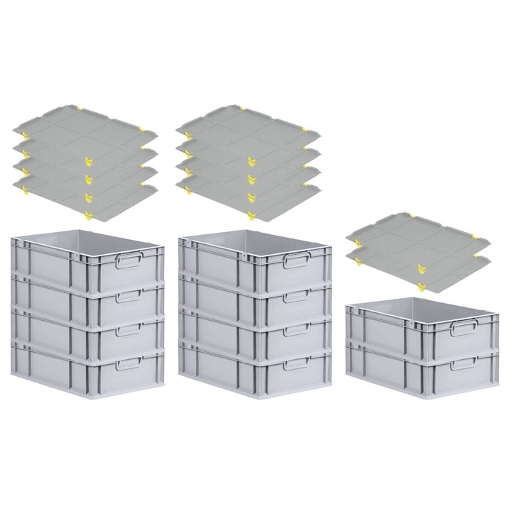 PROREGAL SuperSparSet 10x Eurobox NextGen Economy mit Auflagedeckel und 4x Schiebeschnappverschlüsse