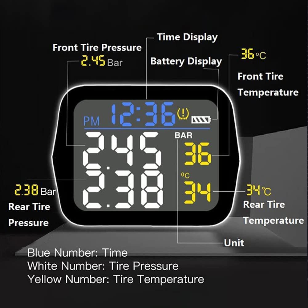 TOTMOX Motorrad-Reifendrucküberwachung, USB-Aufladung, kabelloses LCD-Display, TPMS-Überwachungssyst