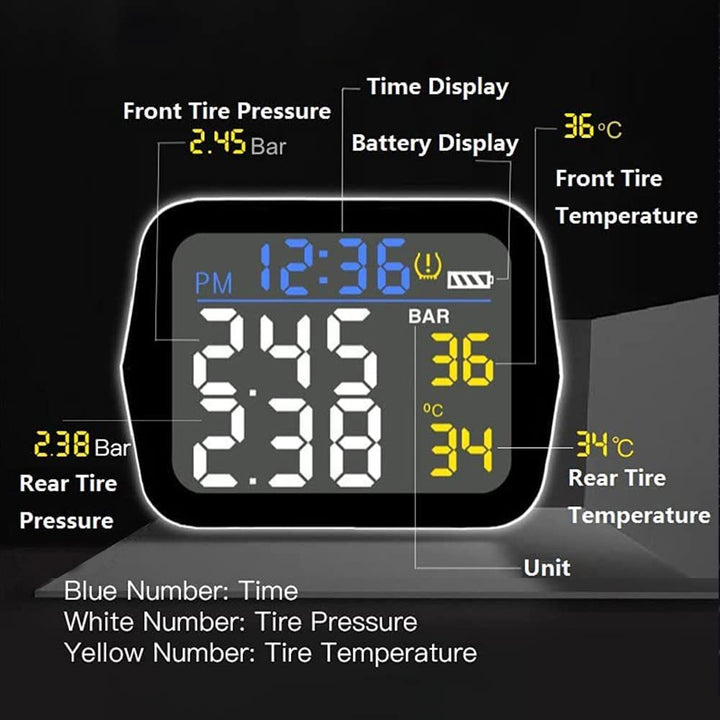 TOTMOX Motorrad-Reifendrucküberwachung, USB-Aufladung, kabelloses LCD-Display, TPMS-Überwachungssyst