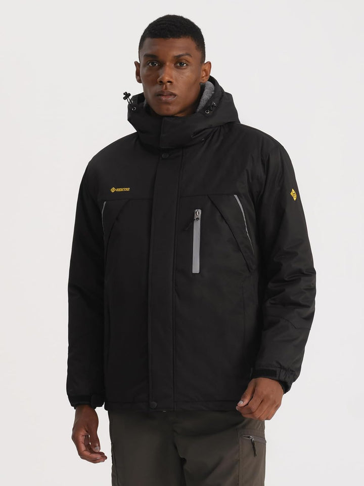 GEMYSE Herren Skijacke Outdoor Winter Wasserdicht Winddicht Bergjacke mit Kapuze Fleece XXL Schwarz,
