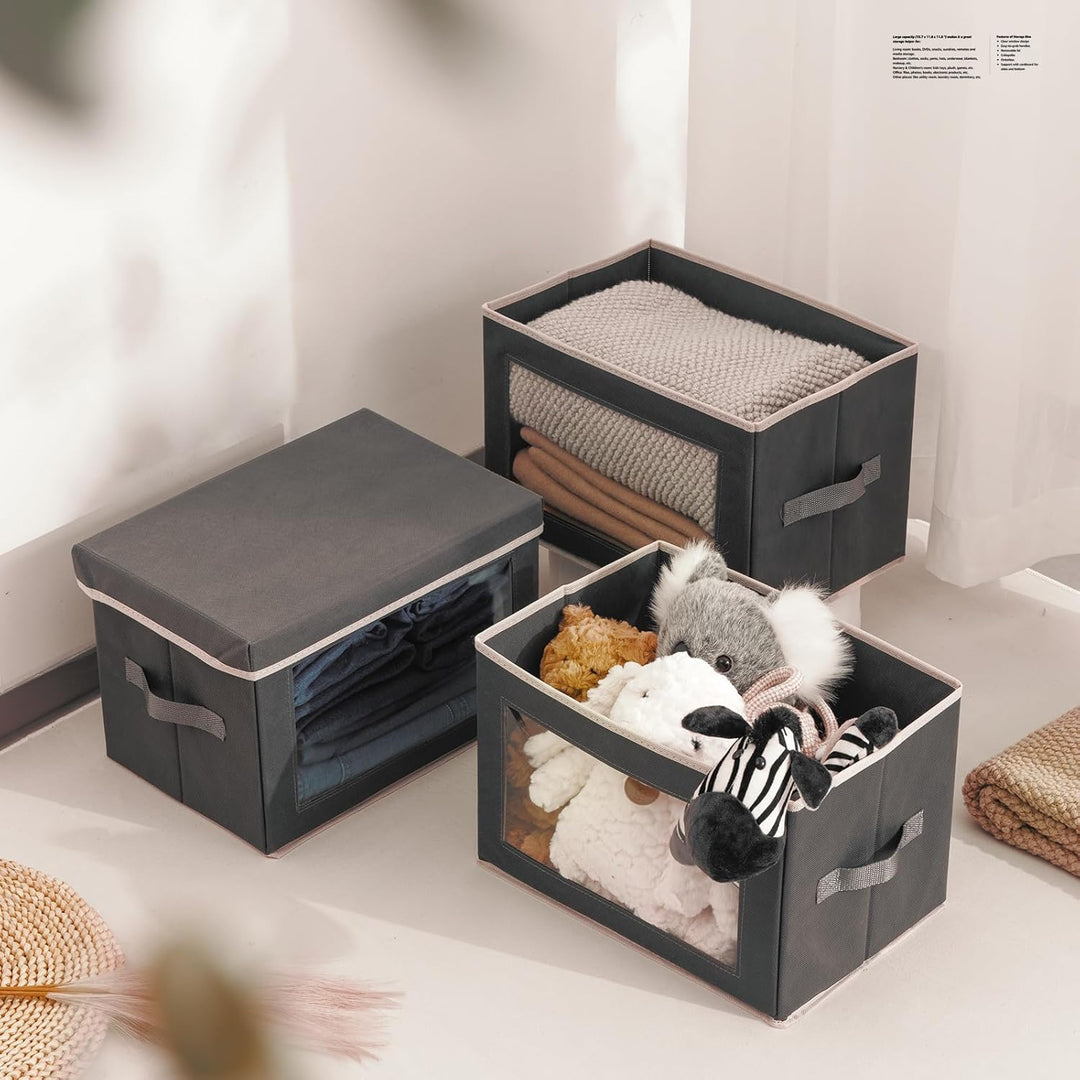 Homsorout 3 Stück Aufbewahrungsboxen mit Deckel, Faltbare aufbewahrungsbox mit Griff, Aufbewahrungsk