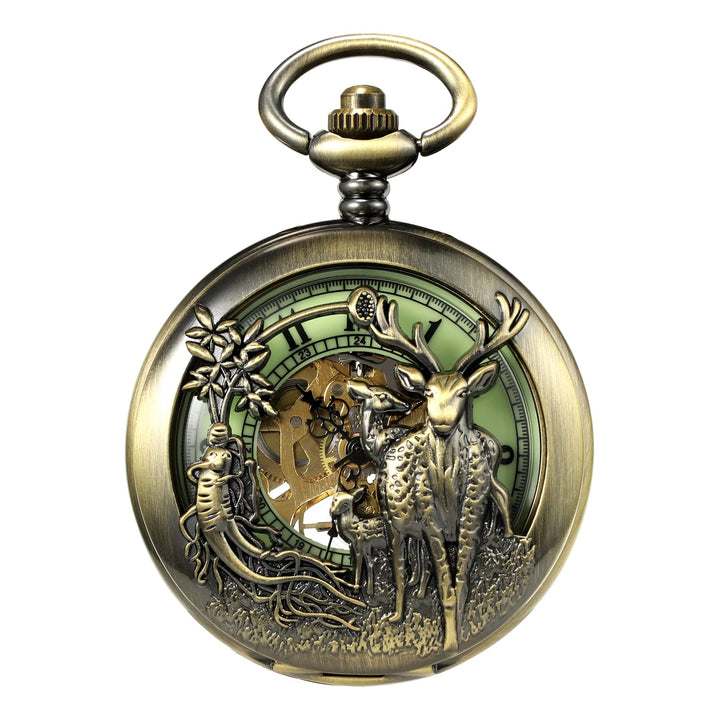 TREEWETO Unisex Taschenuhr Analog Handaufzug Retro Rentier Skelett Römische Taschenuhren mit Kette f