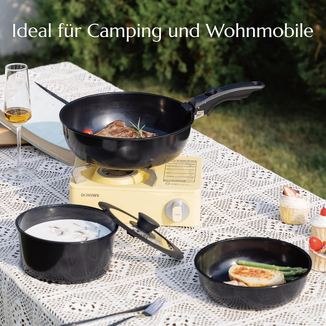 Uukrave Keramik Pfannenset mit Abnehmbaren griff, Wohnmobil Kochgeschirr Set für Camping, Keramik Un
