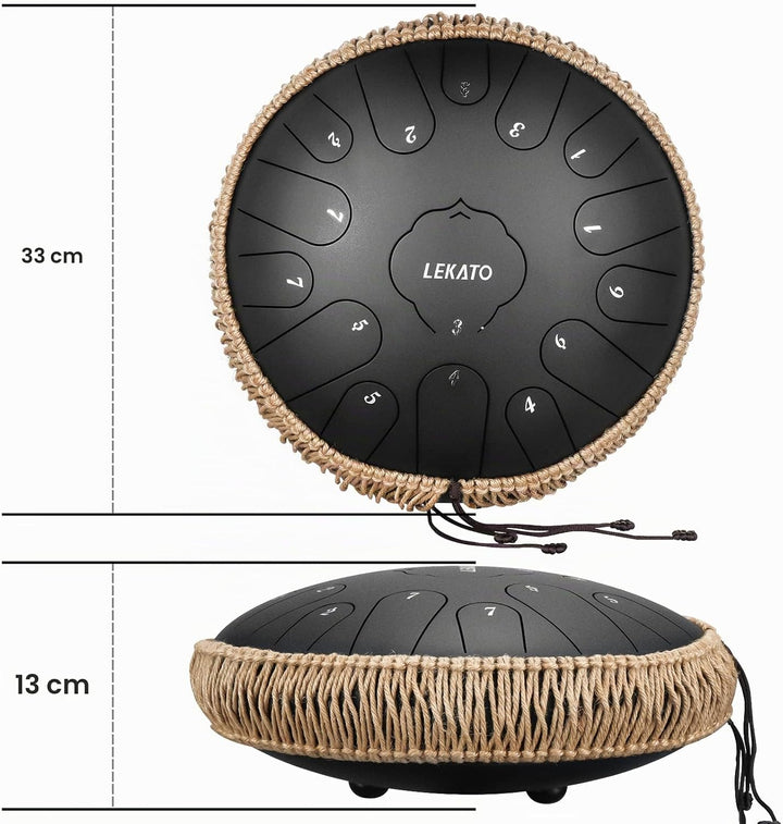 LEKATO Tongue Drum 13 Zoll 15 Noten, Anfänger/Professional Zungentrommel Schlagzeug mit Tragetasche,
