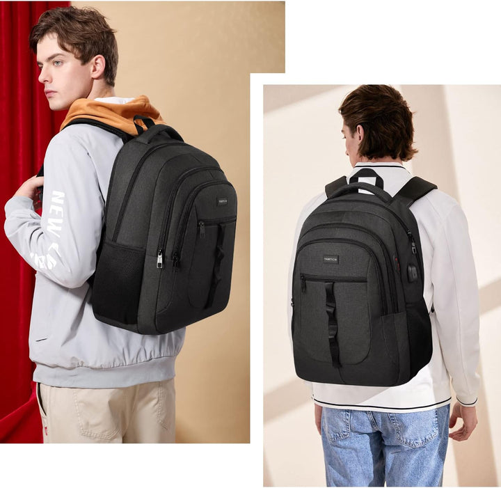 YAMTION Schwarz Rucksack Herren und Damen,Unisex Schulrucksack Teenager für Jungen Mädchen Laptop Ru