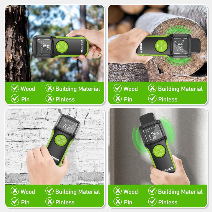 Feuchtigkeitsmessgerät, Huepar Pin &amp; Pinless Feuchtigkeitsmesser Detector für Holz oder Baustoff, Fe