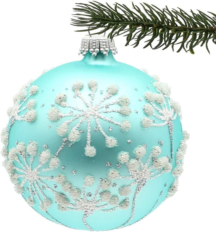 Dekohelden24 Lauschaer Christbaumschmuck - 9er Set Glaskugeln in Bronze, Türkis und Silber, mundgebl