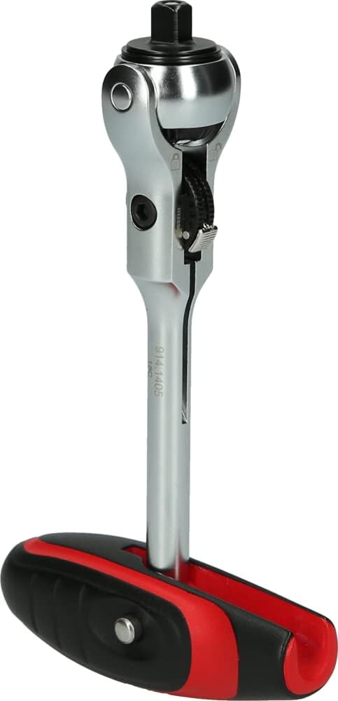 KS TOOLS - 914.1405-E - Modifix Knarre 1/4" mit Drehkopf und T-Griff - 72 Zähne - satiniertes Chrom-