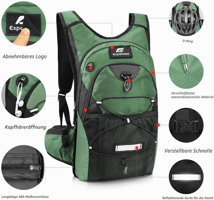 Trinkrucksack mit Trinkblase 3L BPA-Frei, Wasserdichter Outdoor-Rucksack, Rucksack mit Trinksystem,