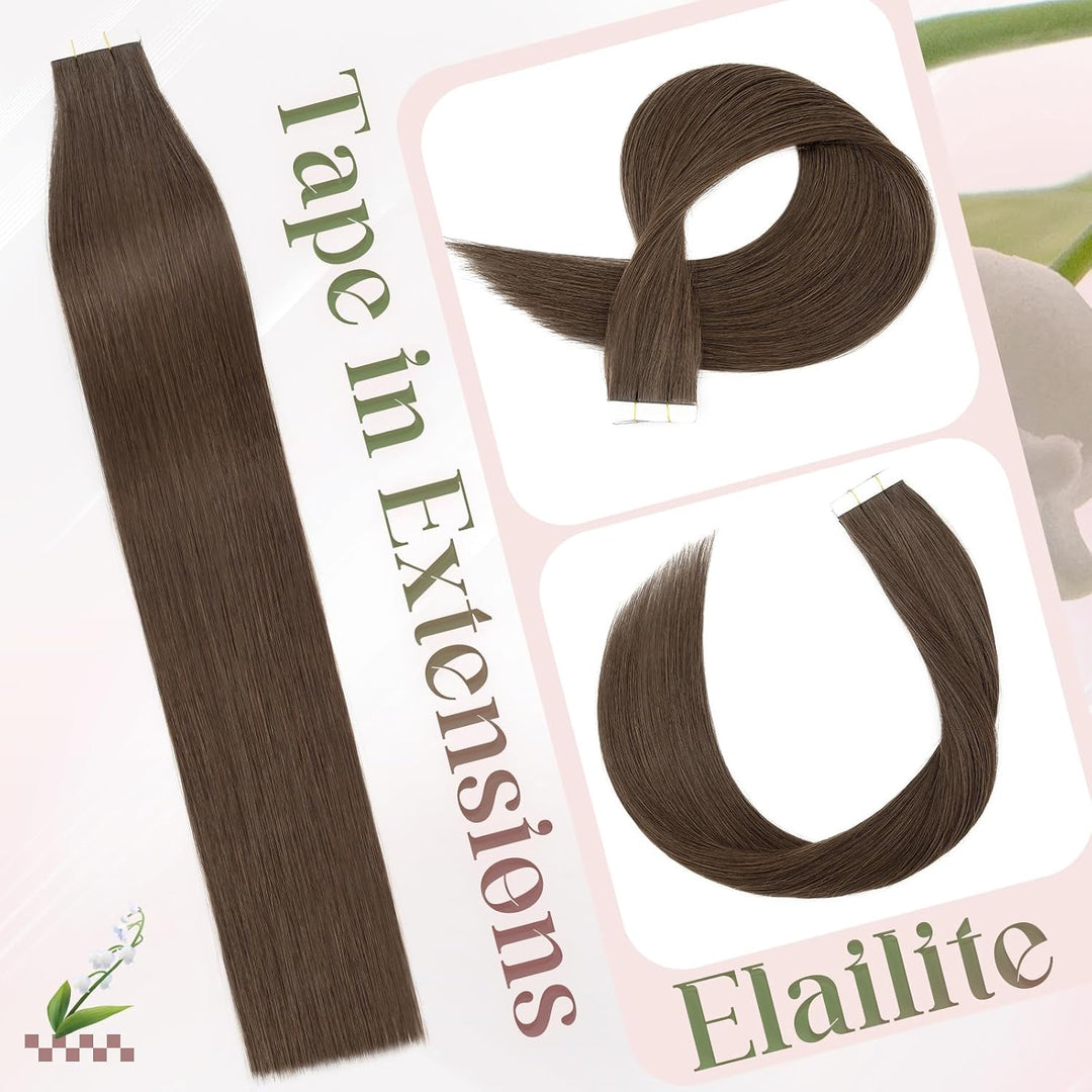 Elailite 10 Stück Tape Extensions Echthaar (15g) + 10 Pcs Invisible Klebeband Haarverlängerung Klebe