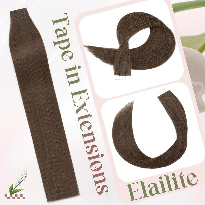 Elailite 10 Stück Tape Extensions Echthaar (15g) + 10 Pcs Invisible Klebeband Haarverlängerung Klebe