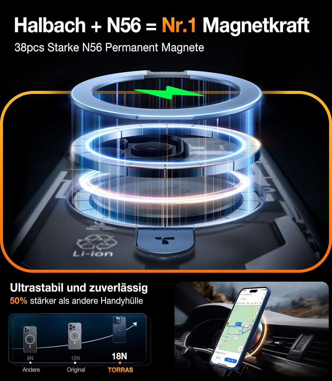 TORRAS Ostand All-in-One für iPhone 15 Pro Max Hülle für MagSafe (Stärkste Magnetkraft, Unsichtbarer