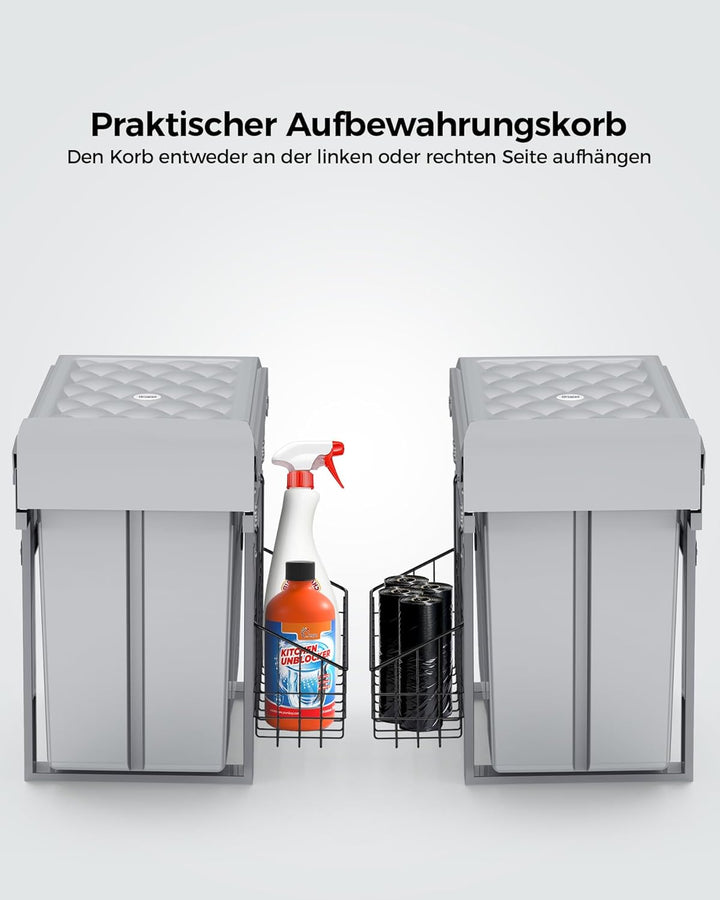 lovewind Abfallsammler Tandem, 10L+20L, Mülleimer küche, Mülltrennsystem für Unterschrank，Abfalleime