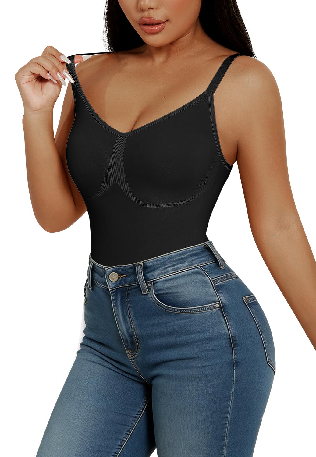 SHEKINI Shapewear Damen Body Shaper Bodysuit Nahtlos V-Ausschnitt Formende Bodys Bauchweg Ganzkörper