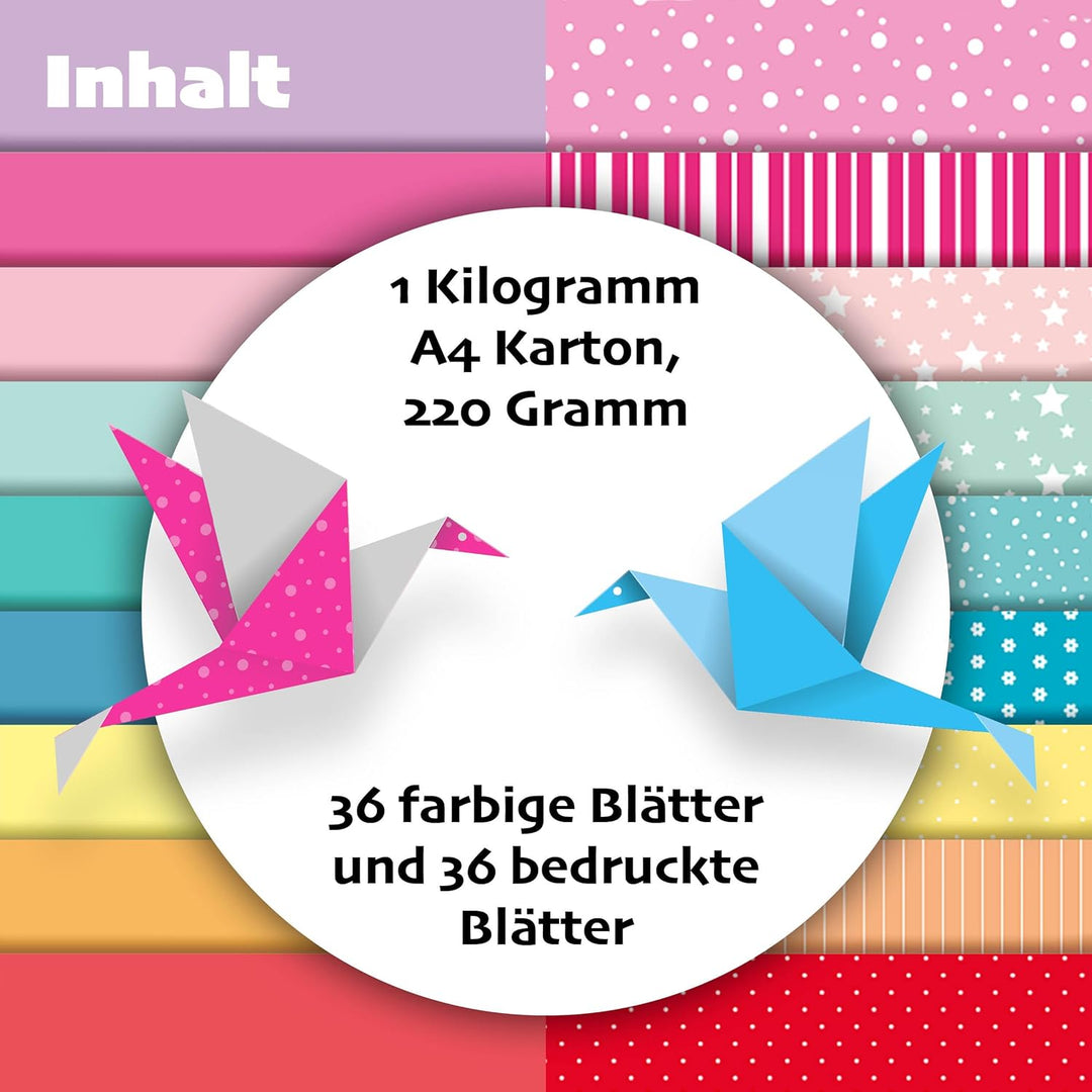 Craft Sensations 72 Blatt Dekorpapier - Karton - Buntes Papier DIN A4-220g/m² Set 9 Farben und Muste