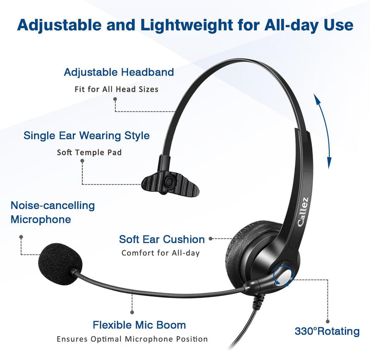 Callez USB Headset PC für Business UC Skype Lync SoftPhone Call Center Office, PC Kopfhörer mit Mikr