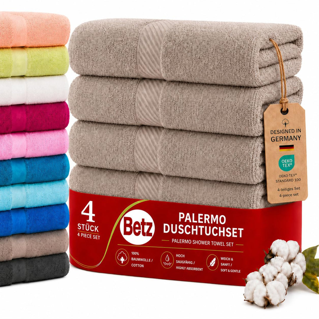 Betz Palermo Duschtücher – 4X Duschtuch aus 100% Baumwolle - Badetuch – Saunatuch –Liegetuch - 70 x